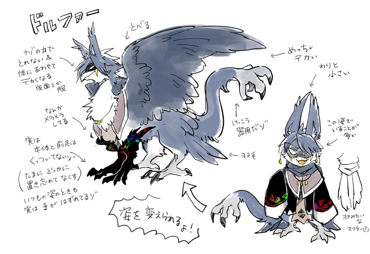 大昔の創作キャラをもっと好みのデザインに出来ないかといろいろグチャグチャし、ほぼほぼデザイン確定しました
ドルファーです!よろしく!! 