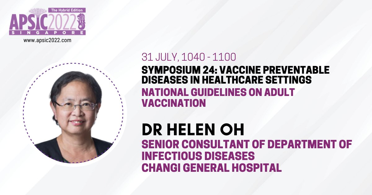APSIC2022's tweet photo. Dr Helen Oh is a senior consultant with the Department of Infectious Diseases at Changi General Hospital (CGH). Don't miss out on her live presentation only at APSIC 2022 on 31 July, register now!
https://t.co/YsHYYtG1c3

#apsic2022 #apsic #infectioncontrol #ipc https://t.co/pNzkeDkAMk