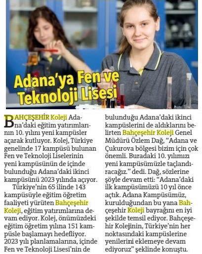 BAHCESEHIRADANA's tweet photo. “Bahçeşehir Kolejinden Adana’ya Fen ve Teknoloji Lisesi”

(Çukurova Posta, Hürriyet Çukurova) https://t.co/M8SWTH5S3l