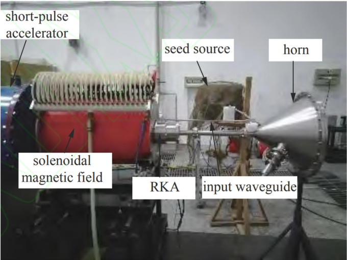 The device fires high-energy electrons through a tube and converts the electrons to high-power microwaves with a cone-shaped muzzle. Photo: China Academy of Engineering Physics.