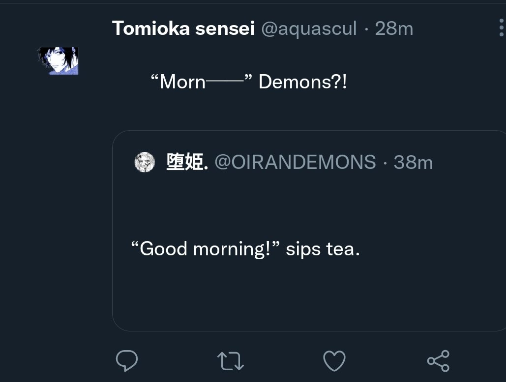 TSURURENGE's tweet photo. ⠀
/ Hanya keseharian biasa tapi contoh hari ini dari percakapan @aquascul dan @OIRANDEMONS.
⠀ https://t.co/uF9YaW4FSe
