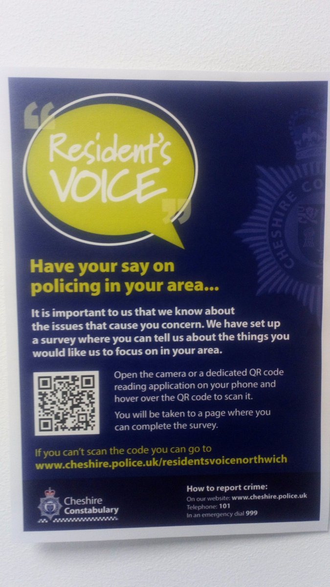 ShakerleyPol's tweet photo. Have your say on Policing in your area! If you have a spare 5 minutes, feel free to fill in the Residents Voice survey and express concerns that you may have in the local area. Please visit the Cheshire Police Website and search Residents Voice, to have your say. https://t.co/qIu34rI24F