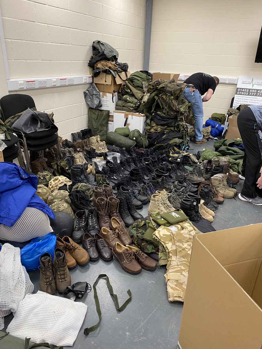 .<a href="/Knibbsey/">Steve Knibbs</a> .<a href="/BBCGlos/">BBC Gloucestershire</a> It has been a staggering response from the veteran community, the 3rd load of kit is being sorted boxed and sent out tomorrow morning to the ongoing crisis in Ukraine. We are pretty close to 3-4 tonnes now of former military protective and medical equipment.