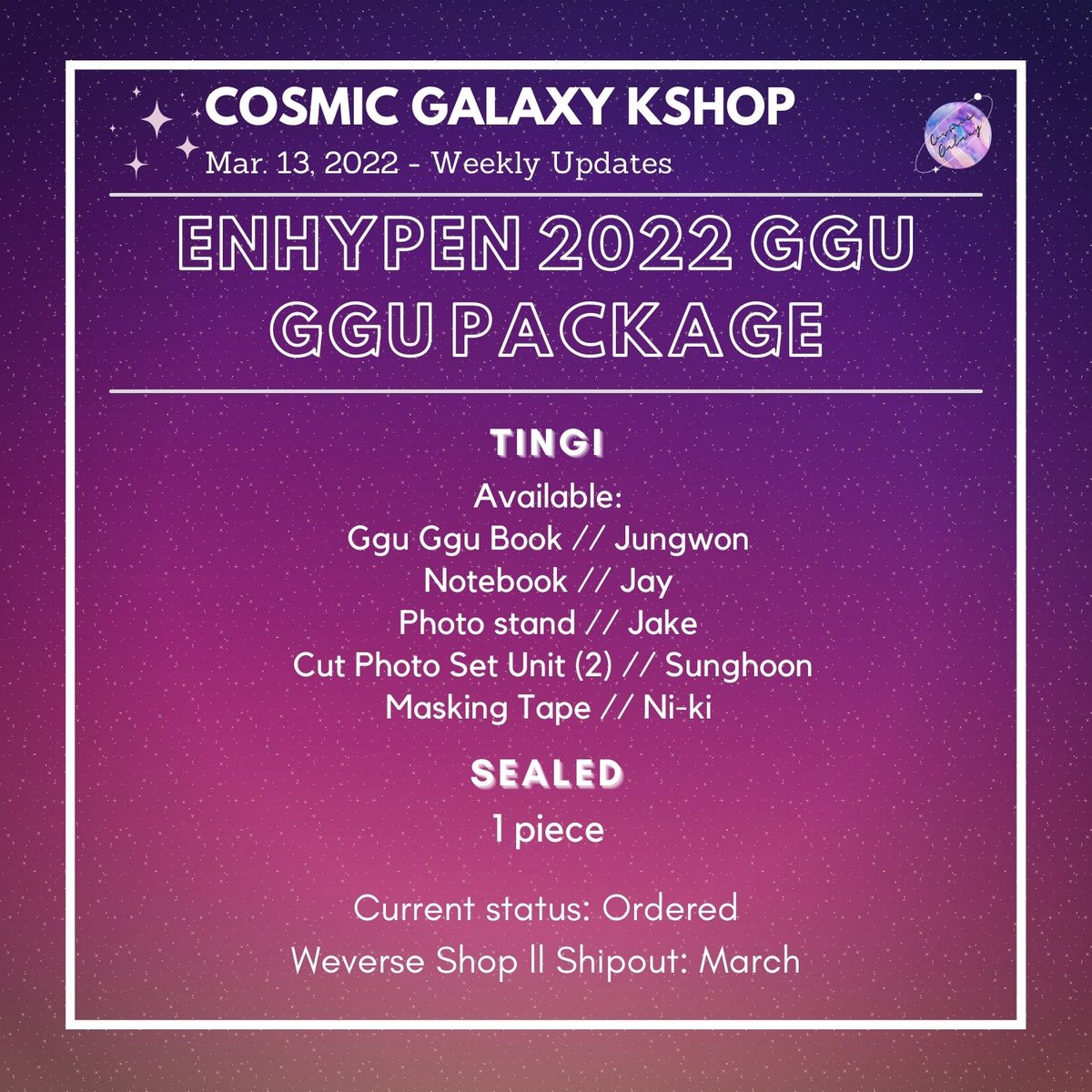 CGKShop's tweet photo. #CG_WeeklyUpdates
March 13, 2022 - Weekly Updates
🌟EN- Ggu Ggu
💟For ongoing lapags:
check #/CG_Ongoing
💟For weekly proofs:
check #/CG_WeeklyProofs
💌DM for concerns and clarifications https://t.co/cHS5FUasMW