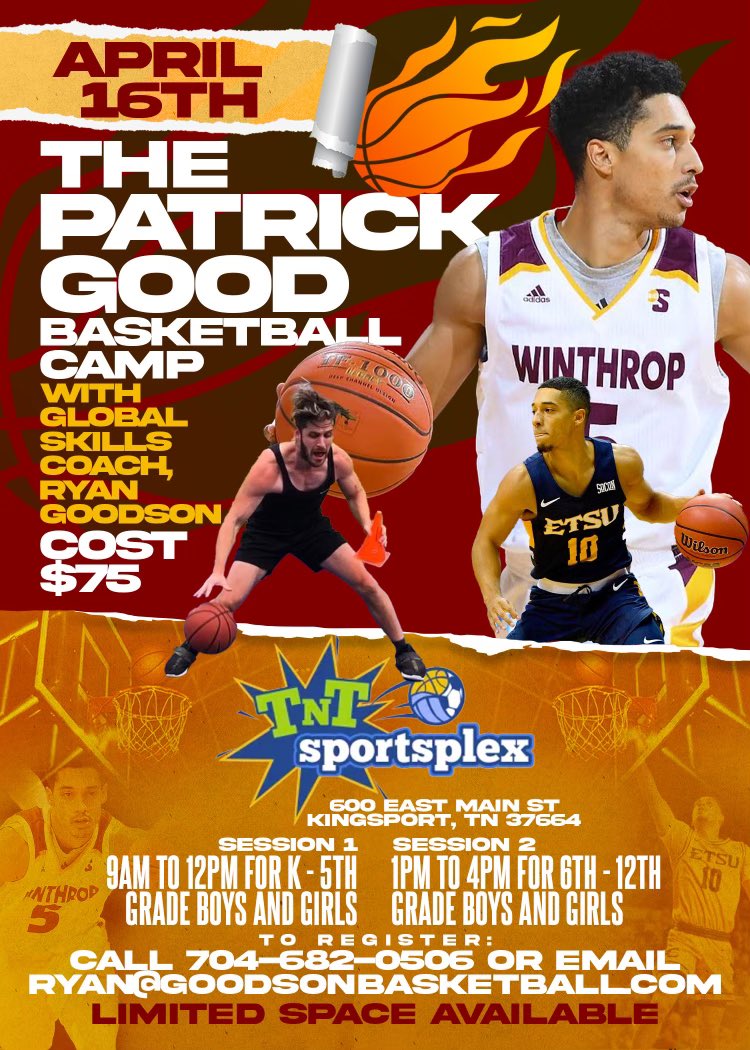 patgood00's tweet photo. excited to announce a skills camp coming to kingsport , tennessee on april 16th . FIRST 25 THAT REGISTER GET A CHANCE TO WIN A PAIR OF SIGNED SHOES !!! all ages are welcome . looking forward to meeting n working with you guys ! if any questions feel free message myself or ryan ✍🏽 https://t.co/ZIdfgRIIYe