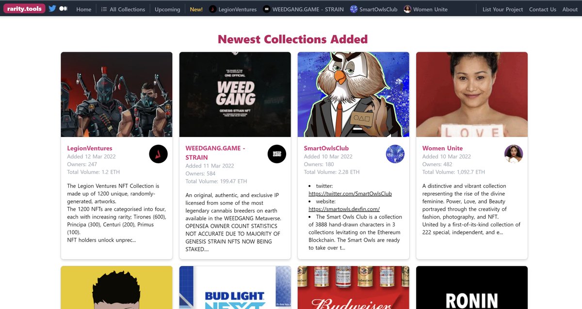 1、分析工具：CryptoSlam、nansen.ai、Non Fungible、DegenData、Nifty River、Fips、DappRadar、Wgmi.io、Dune Analytics、Opensea、CoinCecko、NFT Stats、Icy.tools；

2、稀有度：Rarity Sniper、HowRare、Rarity Guide；rarity.tools