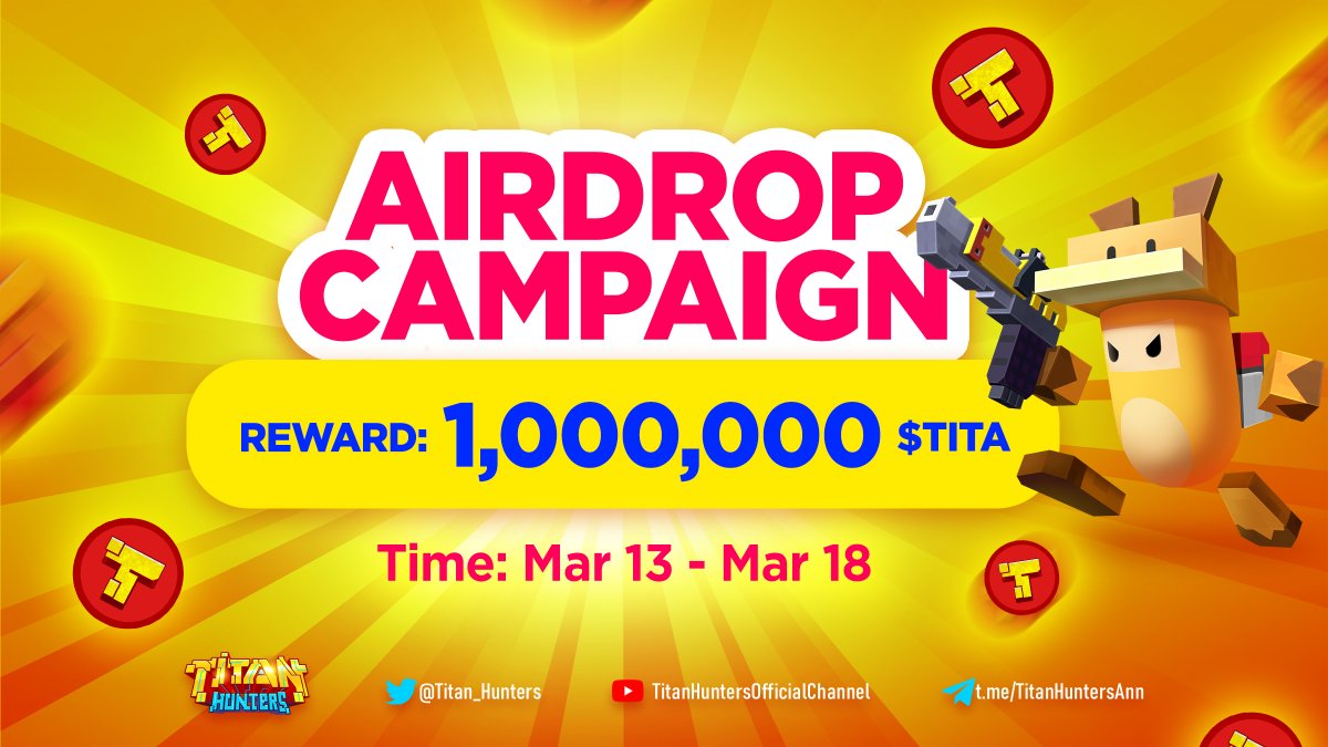 #TITANHUNTERS AIRDROP IS LIVE 🎊

🎁Prize pool: 1,000,000 $TITA

‼️ Airdrop Link: t.me/titanhunters_a…

🏆Winners: All participants

👨‍💼 Per participant: 1 $TITA

👨‍Per referral: 2 $TITA

📘 End date: March 18, 2022

#Metaverse #GameFi #Airdrop