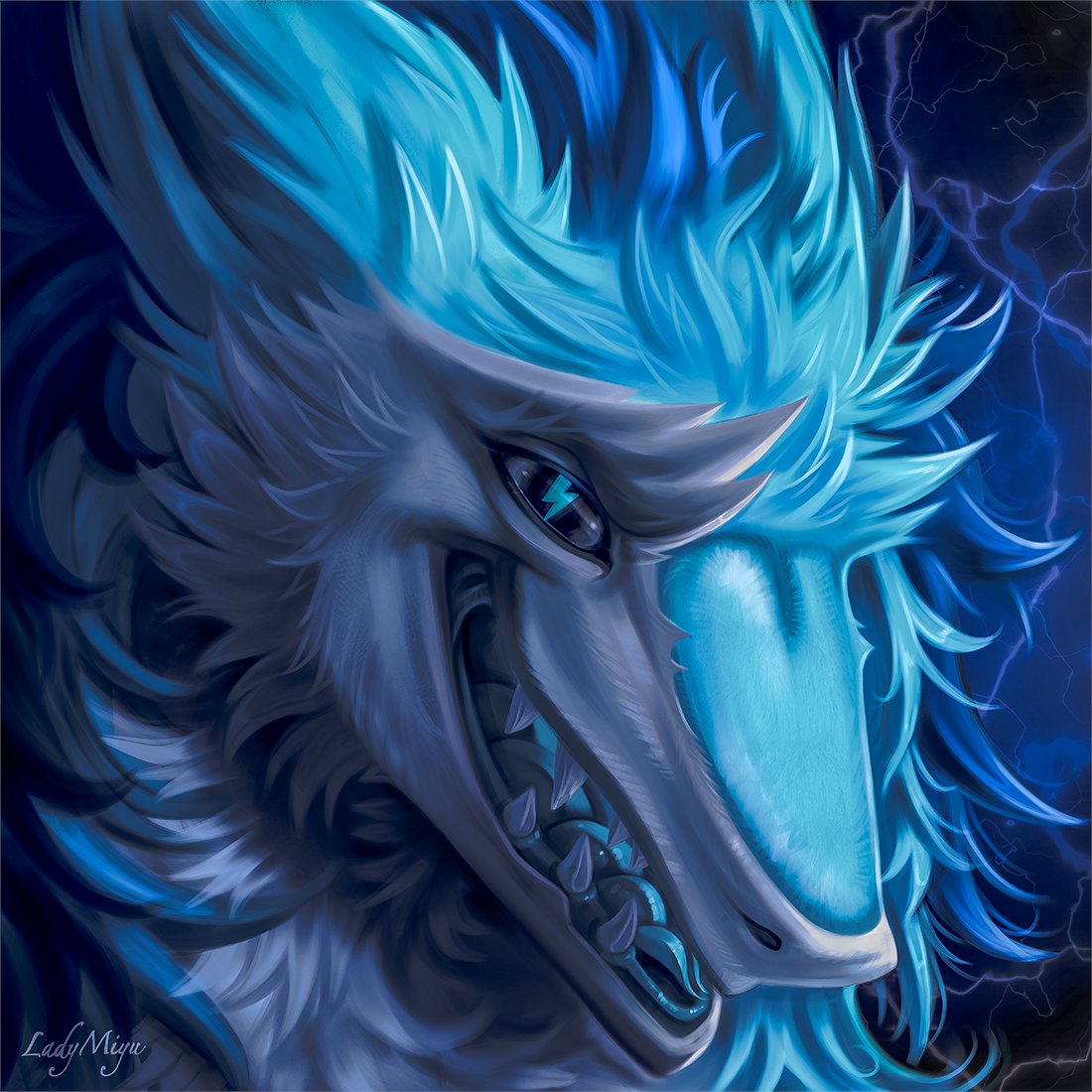 Lady44Miyu's tweet photo. 💙Volt💙 Just a Badass Headshot for a cool client😎👌🏻⚡ Commission for voltfur
Blue furry Sergal smirking with some thunder in the background! What could be better? https://t.co/YHdzeNClim