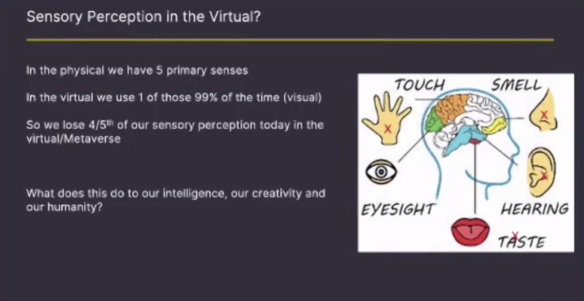 Participating <a href="/CreativeBrainWk/">CreativeBrainWeek</a> online - TY for a crisp clear keynote @DHernonEY about the importance of bringing together artists, the best experts of human sensory experience, and engineers, the experts of technology, to create a truly human-centric #Metaverse . #BringYourBrain