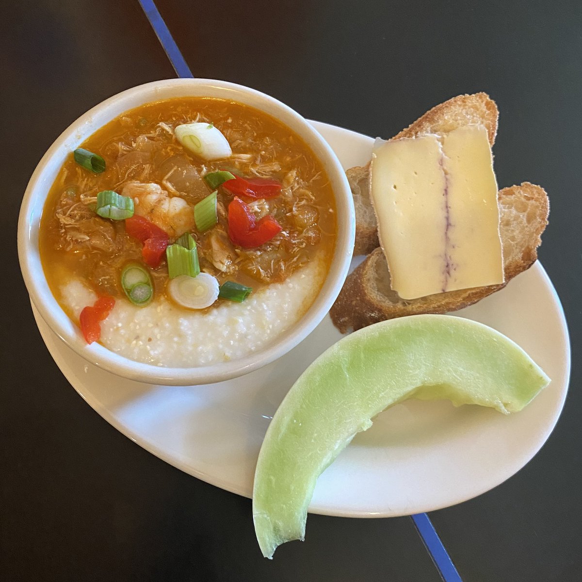 FastandFrench's tweet photo. Seafood &amp; Chicken Gumbo over Sea Island Grits with Morbier, Baguette, 🍉 &amp; a Glass of 🇫🇷 🍷 – $15 https://t.co/o7pFsT8iPo https://t.co/QhbSpqySb2
