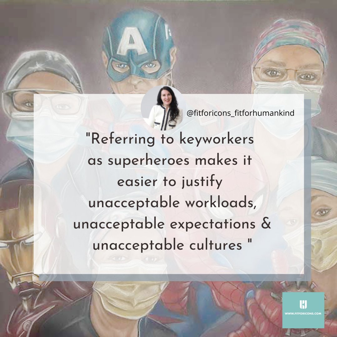 Buying the superhero narrative enables us to ignore the impossible workloads, shortages of resources &amp; poor working conditions keyworkers face. Consequences are unprecedented levels of mental ill health, exhaustion, burnout &amp; staff on their knees. 

#fitforicons #fitforhumankind