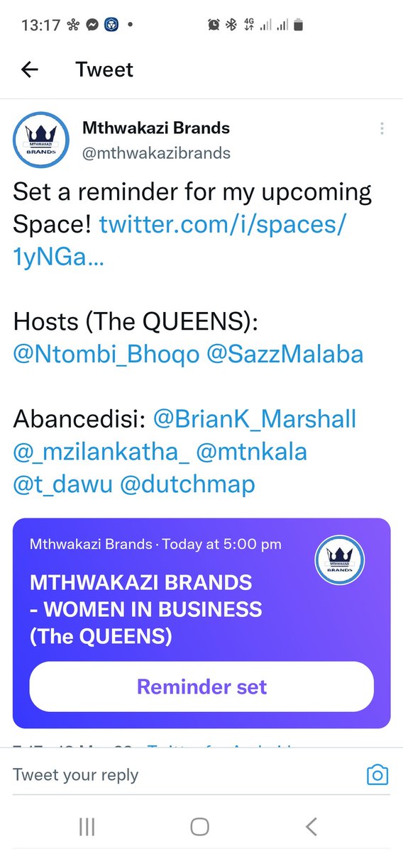 SazzMalaba's tweet photo. So yours truly is a guest at this discussion tonight at 5pm BST on Twitter Spaces. We will be talking about Women in Business
#IWD2022   
#BreakTheBias

Please share and click on the reminder so you don't miss out! 
 https://t.co/lCdW8WcHh2 https://t.co/b2c5ezsIXg