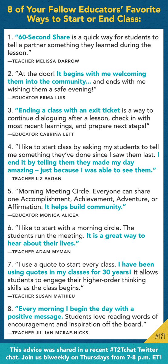 What's your favorite way to begin or end class with your Ss? 

8 approaches used by your fellow Ts: