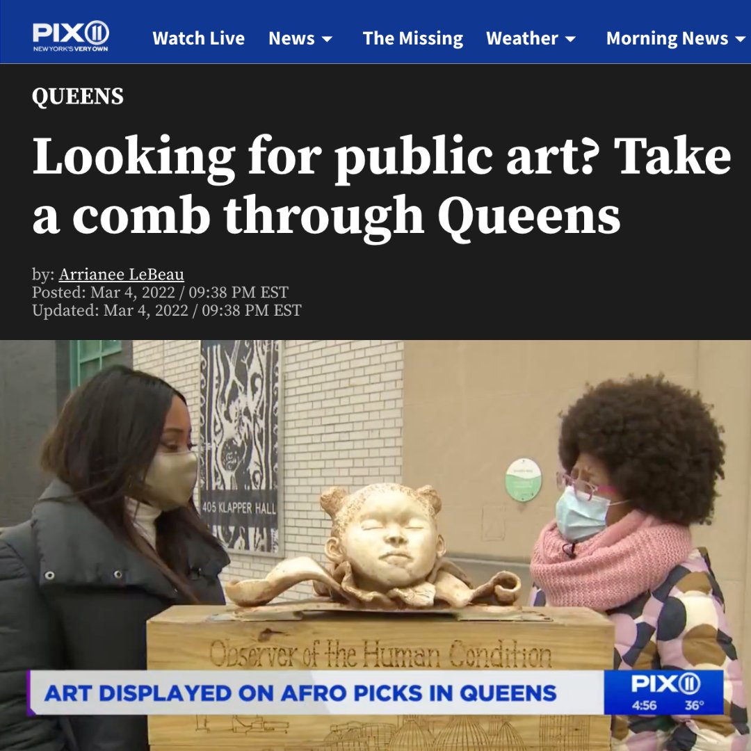 Kupferberg Center for the Arts (@kupferbergarts) on Twitter photo .<a href="/PIX11News/">PIX11 News</a> & <a href="/ArrianeeLeBeau/">Arrianee LeBeau</a> featured artist/alumna Yvonne Shortt’s outdoor “Elevations” exhibit at Queens College! This collection of oversized Afro pick #sculptures have ornamented handles with images alluding to the African American experience.
READ: pix11.com/news/local-new… .<a href="/PIX11News/">PIX11 News</a> & <a href="/ArrianeeLeBeau/">Arrianee LeBeau</a> featured artist/alumna Yvonne Shortt’s outdoor “Elevations” exhibit at Queens College! This collection of oversized Afro pick #sculptures have ornamented handles with images alluding to the African American experience.
READ: pix11.com/news/local-new…
