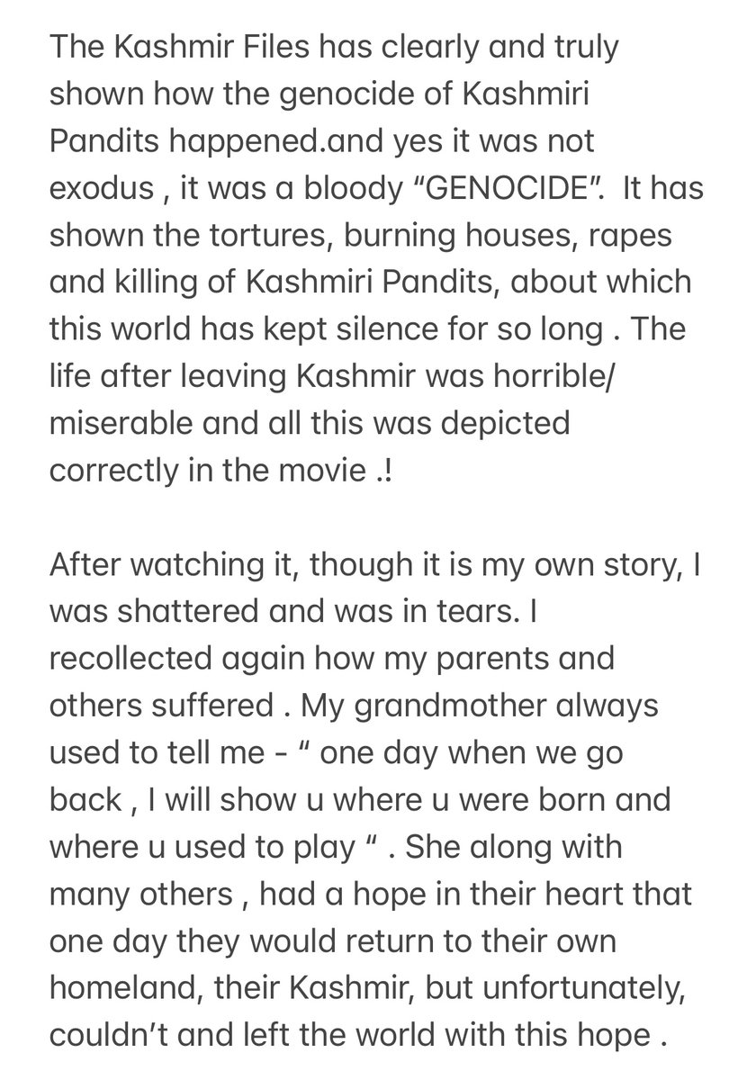 nvnraina's tweet photo. My review/ emotions after watching #TheKashmirFiles 

@vivekagnihotri @AnupamPKher @bhashasumbli pls do give a read https://t.co/KjJJzaMTQl