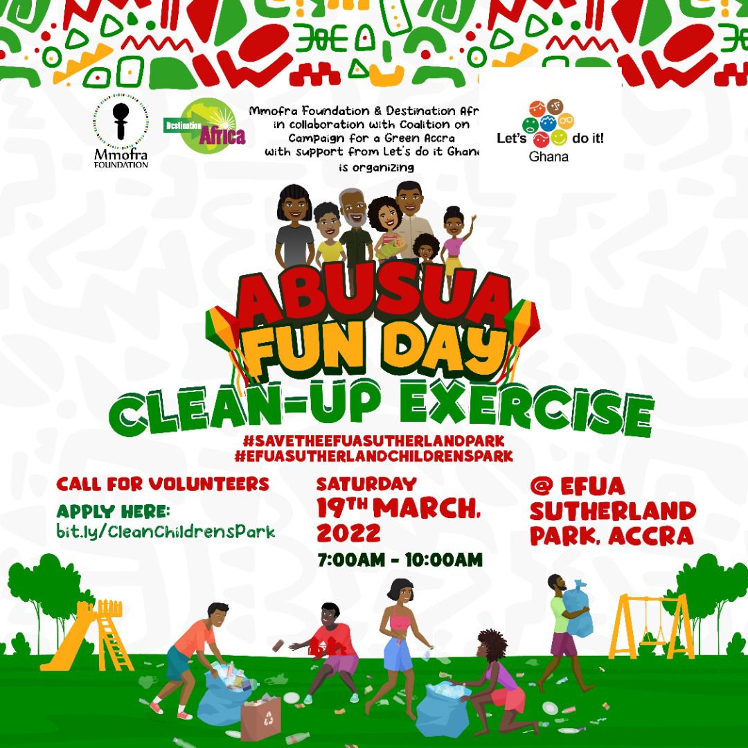 gyemgh's tweet photo. How about some cleaning before the #fun?

If you would like to volunteer to clean up the #EfuaSutherlandsChildrensPark this Saturday, apply here: 
https://t.co/x3jggknrmc

#AbusuaFunDay
#EfuaSutherlandChildrensPark https://t.co/EgU9Yt3aJH