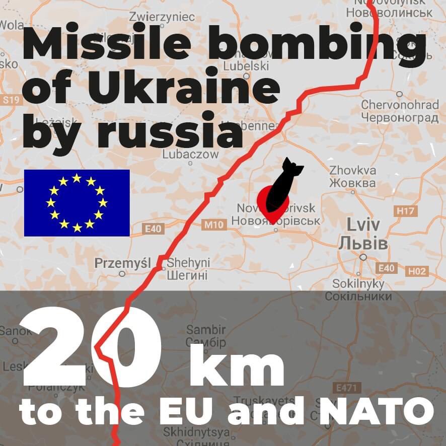 Today, Russian missiles bombed the International Peacekeeping Center, located 40 kilometers from Lviv and 20 kilometers from the border with Poland, the EU, and NATO. 
#PutinIsaWarCriminal #UkraineWar