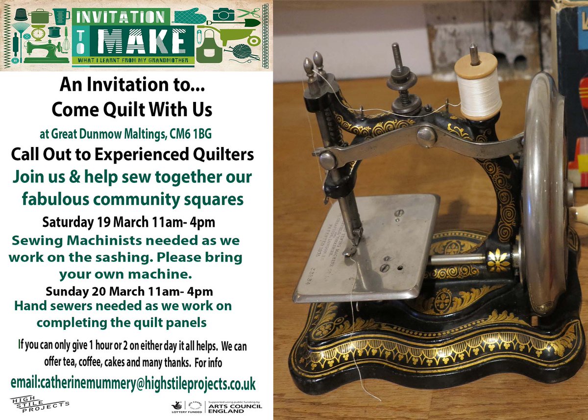 StileHigh's tweet photo. Calling out to #quilters of #Essex, #Herts & wider afield. Come Quilt with Us on 19-20 March. Be part of a fabulous community #textiles project & discover the wonderful #GreatDunmow Maltings & Museum
https://t.co/8UYcwecV8P
#stitching #quilting #drawingwiththread #wilfmg https://t.co/2O9BYKWd5H