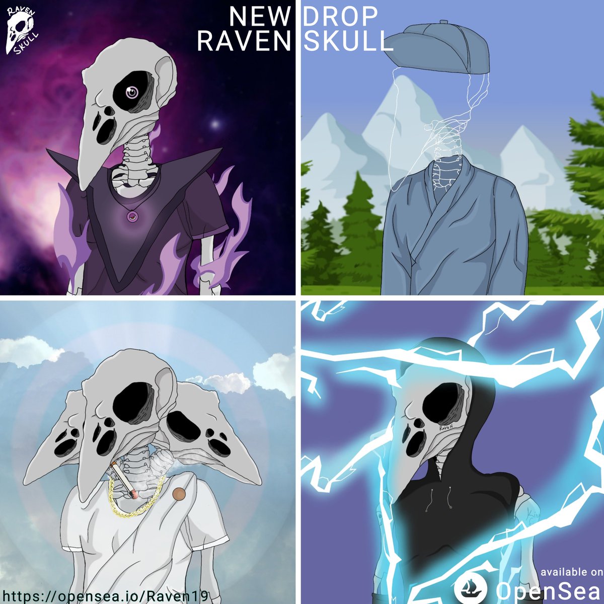 Hello #NFTCommunity !
.
Raven Skull #010-#013 Drop🔥
.
Unique collection 1/1 
.
Get it now, link in bio
.
#nftgiveaway #nftgallery #nftinvestor #nftproject #nftethereum #Nftarts