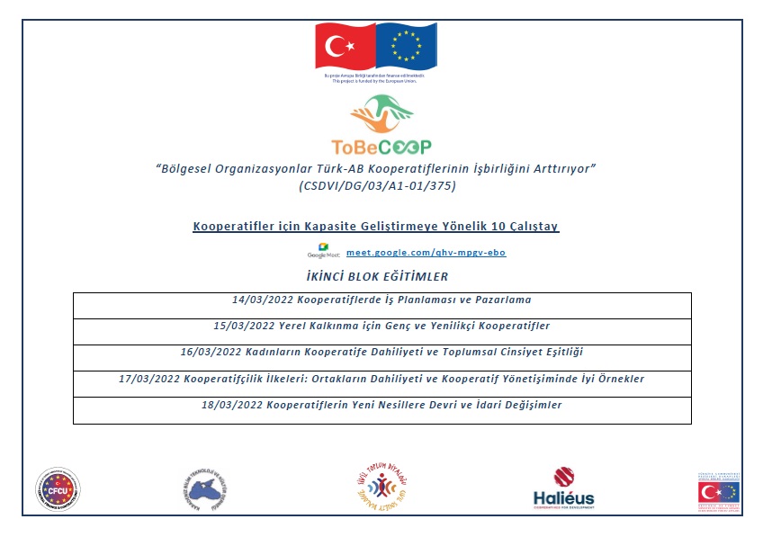 tobecoop's tweet image. 🇹🇷🇪🇺 Bölgemiz kooperatiflerinin kapasitelerinin geliştirilmesine katkı sağlayacak çalıştayların ikinci bölümüne davetlisiniz.
We invite you to the second season of the workshops that will contribute to the capacity building of cooperatives. @diyalogprojesi @abbaskanligi @Halieus_