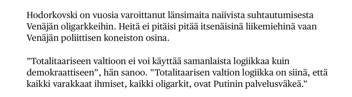 MiiaKosonen's tweet photo. Etelävainaan jatkojutussa entinen kunnanjohtaja Pätilä toteaa #Rantalinna omistajan olleen ”lunki ja jouheva liikemies” ja kehuu, miten paljon investoinnit toivat Imatran seudulle rahaa ja töitä 🤦♀️ #Ruokolahti
Meanwhile in reality, Hodorkovskin sanoin (HS 13.3.22) https://t.co/f1v9ECuL0B