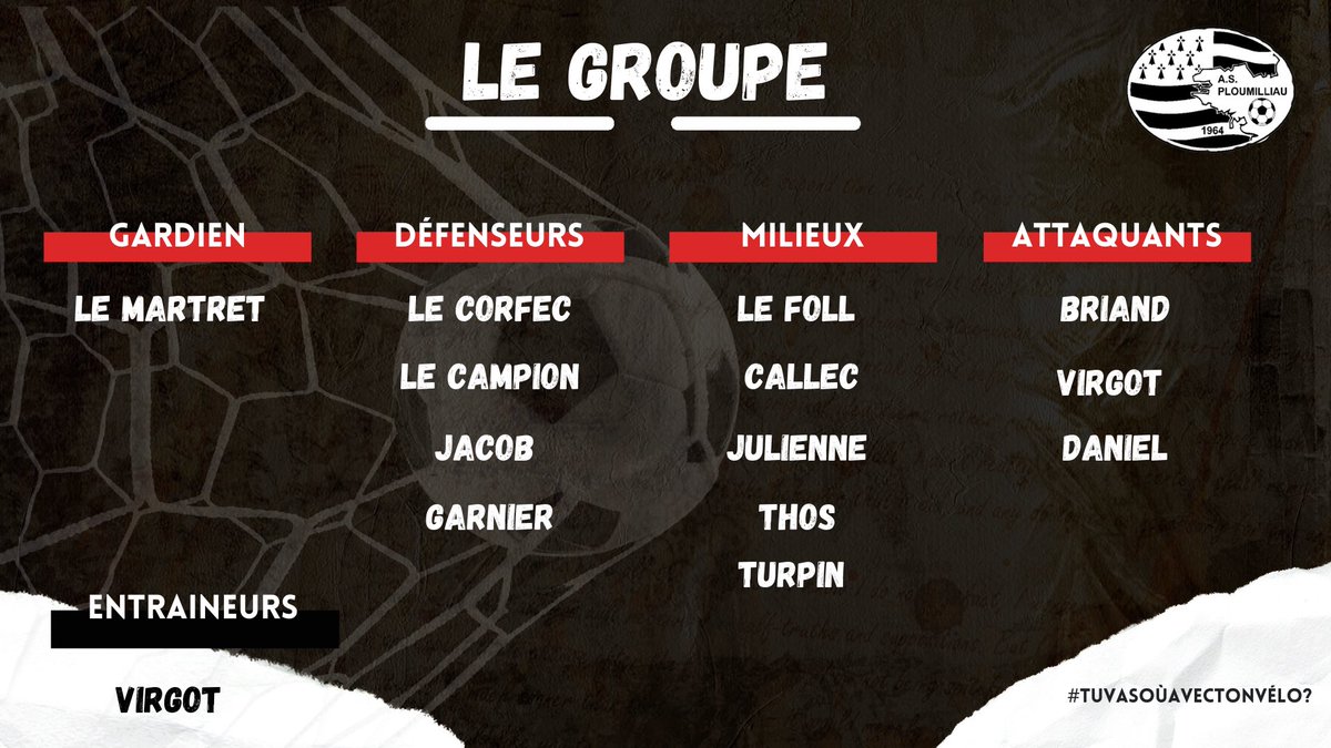 [Championnat D1] ⚽️

Match à domicile aujourd’hui 🔴⚪️ 

⌚️15h30
🆚 US Ploubezre
📍Ploumillau 
🏟 Chaudron du Clandy 

#Tuvasoùavectonvélo