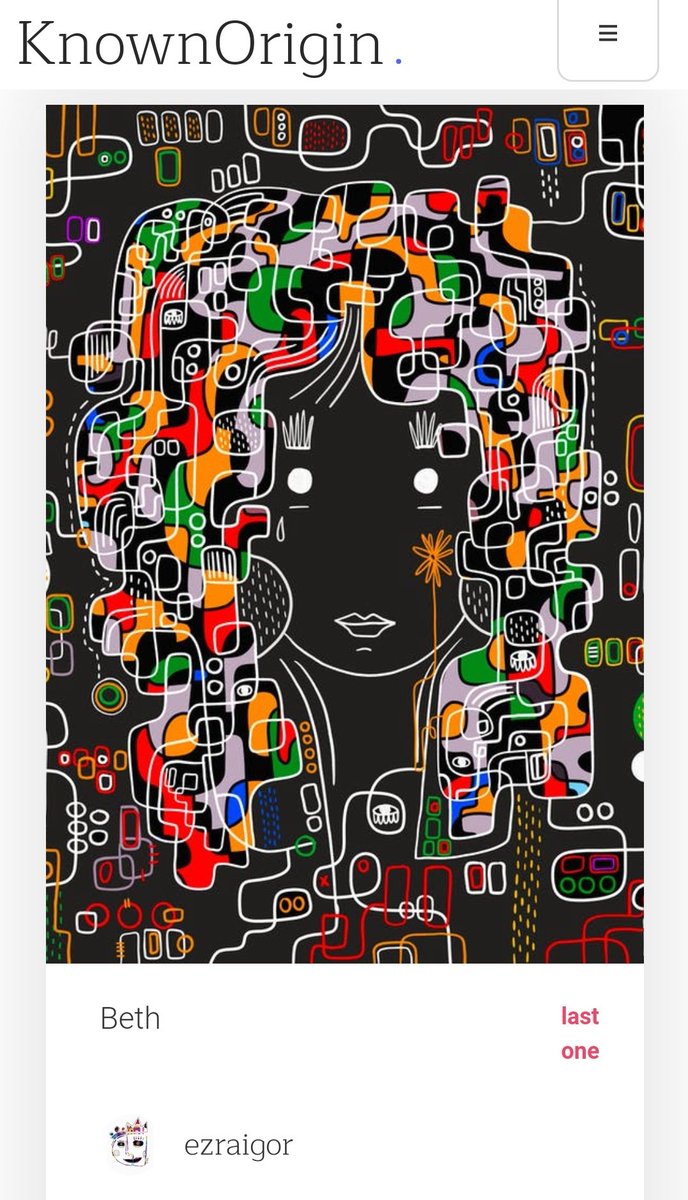 🖤💙SOLD🧡🖤
"BETH" from Women collection on <a href="/KnownOrigin_io/">KnownOrigin.io</a> is collected by unknown collector.

Thank You so much Ser/Mam! 🙏🏽🙏🏽🙏🏽

1 more edition left of "BETH" before it sold out! 🔥🔥
knownorigin.io/gallery/770800…