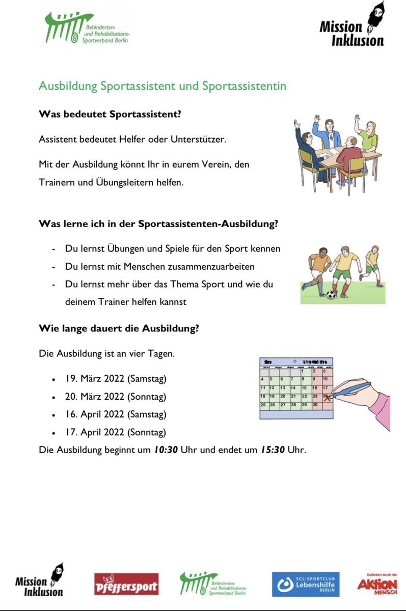 bsb_berlin's tweet photo. Ihr wollt euch im #Sport ⚽️🎿engagieren? Dann werdet jetzt #Sportassistent*in und unterstützt bei der Begleitung Durchführung von sportlichen Spielen. Bewerbt euch noch bis zum 17. März beim @bsb_berlin 👌 Weitere Information hier ⬇️ https://t.co/aAAV8uxoWp