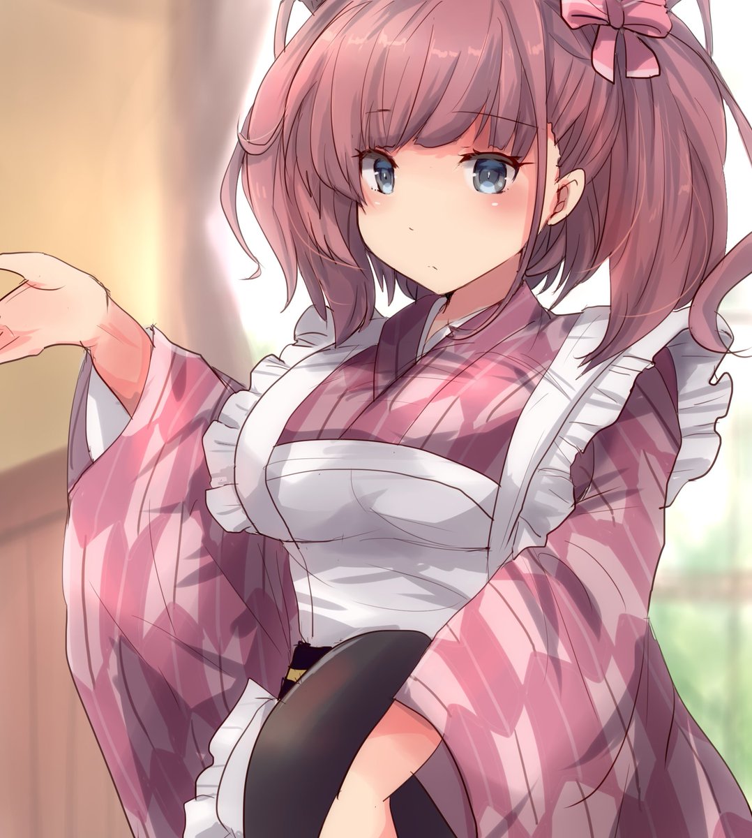 atlanta (kancolle) 1girl wa maid solo two side up brown hair japanese clothes long hair  illustration images