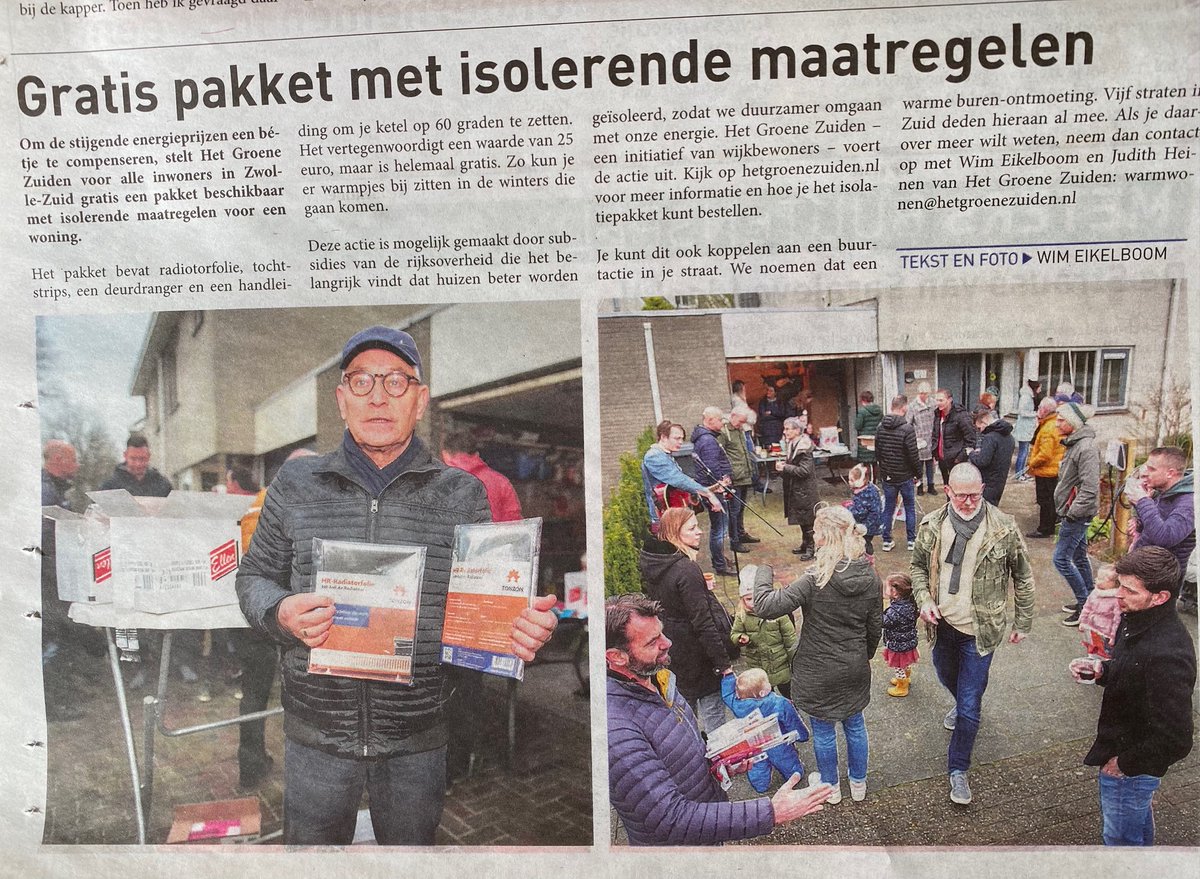 Oproep in wijkkrant voor gratis isolatiemateriaal levert zoveel reacties op, dat we als <a href="/GroeneZuiden/">Het Groene Zuiden</a> door ons budget heen zijn. Wie nog pakketje bestelt, komt op reservelijst. We doen ons best het budget te verruimen.