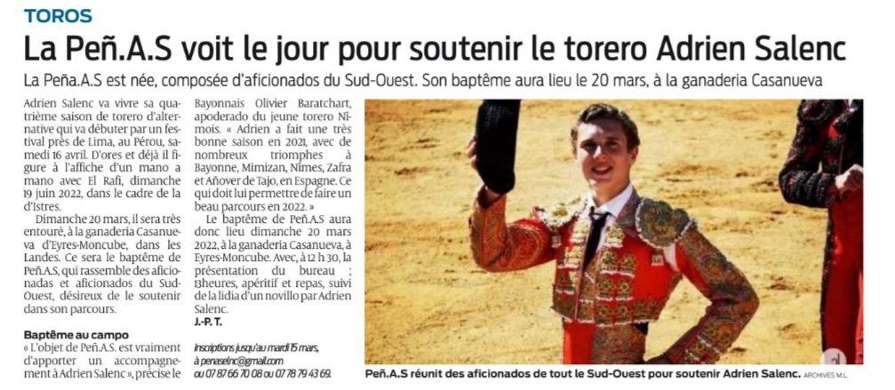 penasalenc's tweet photo. Article du journal Sud-Ouest ce jour.
 ⏳Il est encore temps de vous inscrire :
penasalenc@gmail.com 
07 87 66 70 08
07 78 79 43 69 https://t.co/IwfXHAeYA7