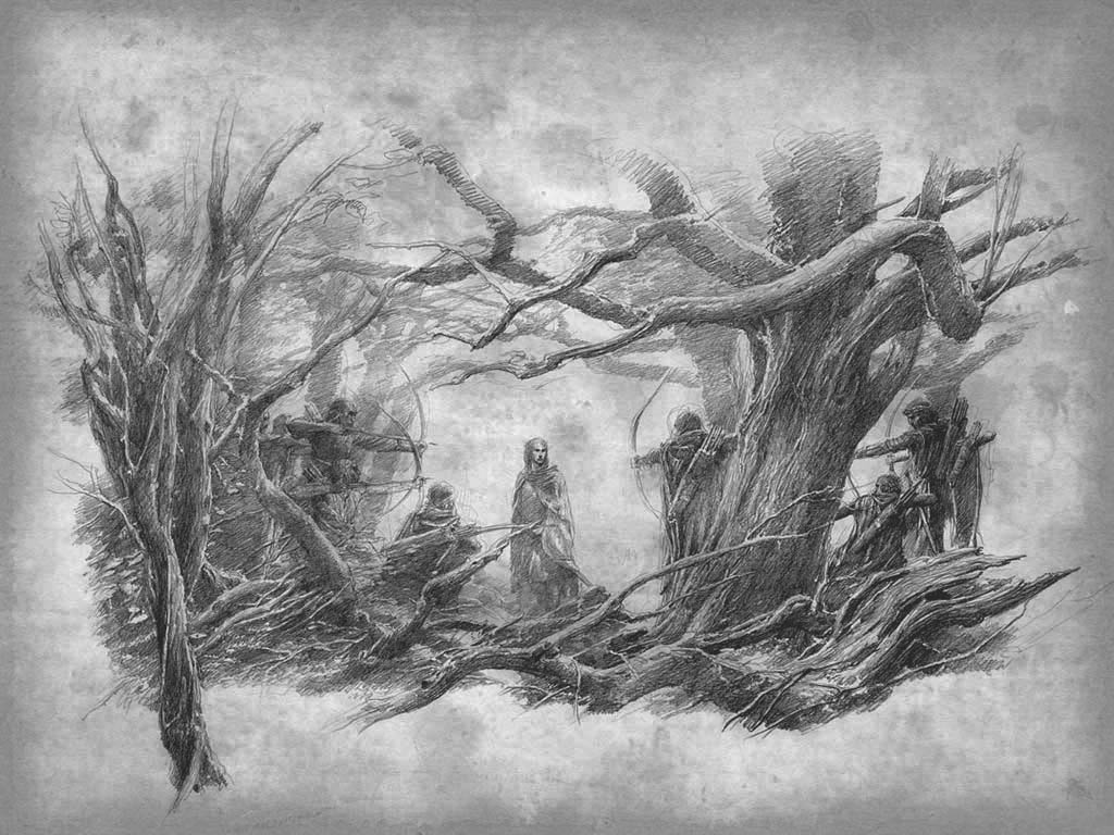 Diseños conceptuales de Alan Lee para la trilogía de El Señor de los Anillos de Peter Jackson. 