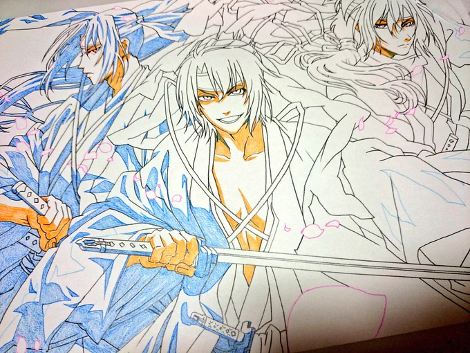 専門のとき描いた薄桜鬼の模写(の途中経過)完成した写真と原本は行方不明です 