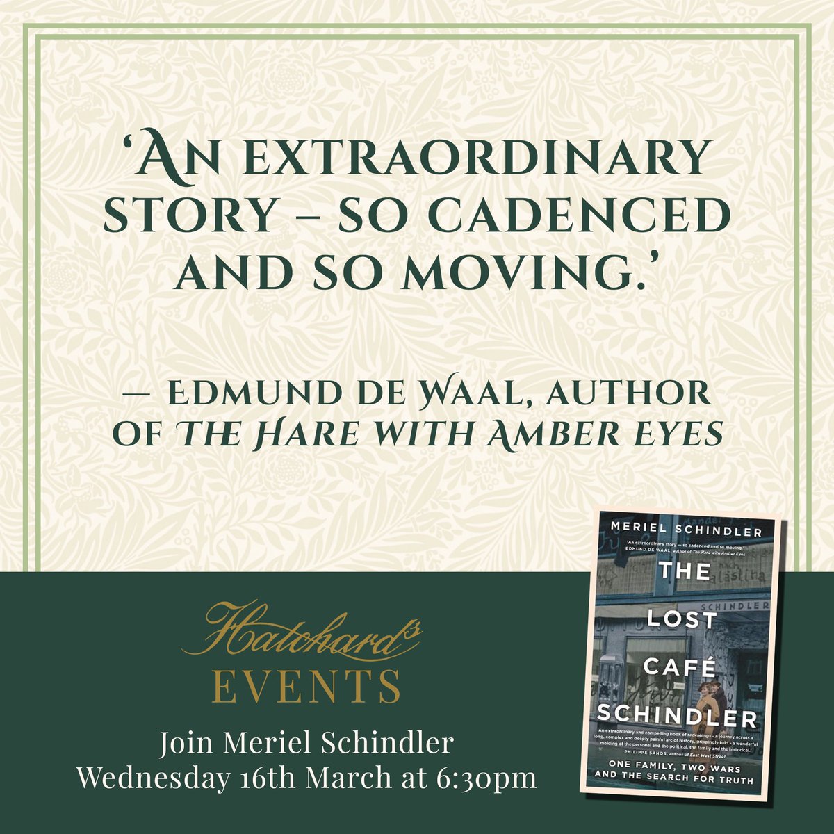 Join <a href="/merielschindler/">Meriel Schindler</a> this Wednesday to discuss her remarkable book and the recovery of lost family histories that offer extraordinary insight into the turmoil of the mid-20th century Europe. 

Tickets: eventbrite.com/e/243732900667

<a href="/HodderBooks/">Hodder & Stoughton (no longer active)</a>