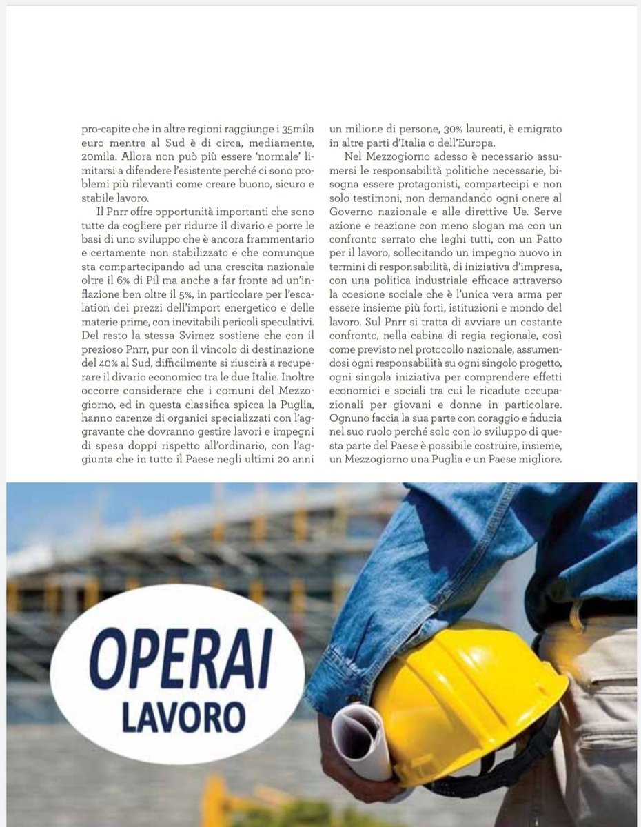 #Pnrr #Ucraina️ #politichesociali #coesionesociale

Un divario da colmare, piu fatti e meno slogan. Anche sul settimanale L'Adriatico l'intervento del Segretario generale #CislPuglia @CastellucciAnto