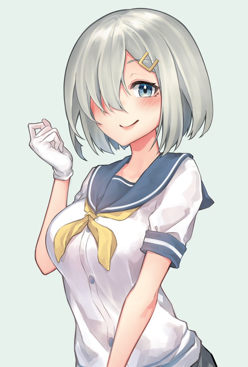 hamakaze (kancolle) 1girl solo gloves hair ornament school uniform hair over one eye hairclip  illustration images