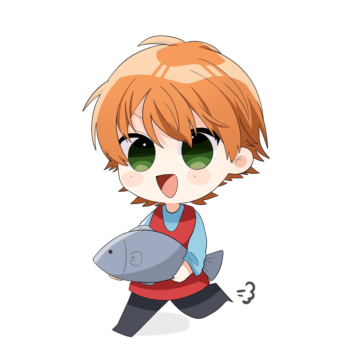 green eyes 1boy orange hair white background male focus fish solo  illustration images