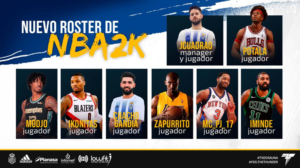 Recreativo Thunder eSports (@recrethunder) on Twitter photo 📣Os presentamos nuestro nuevo roster de #NBA2K
🏀<a href="/ChachoGandia/">ChachoGandia®</a>
🏀<a href="/ikonitas/">Edvinas</a>
🏀<a href="/iMinde__/">Minde 🇱🇹</a>
🏀@The_Joker_Alex
🏀<a href="/Nonamepj/">Peter Jurado</a>
🏀@I_Modjo_I
🏀@potala2k
🏀<a href="/Zapurrito/">EdgarUbalde</a>
🧠💼<a href="/jcuadrao90/">Jcuadrao</a> 📣Os presentamos nuestro nuevo roster de #NBA2K
🏀<a href="/ChachoGandia/">ChachoGandia®</a>
🏀<a href="/ikonitas/">Edvinas</a>
🏀<a href="/iMinde__/">Minde 🇱🇹</a>
🏀@The_Joker_Alex
🏀<a href="/Nonamepj/">Peter Jurado</a>
🏀@I_Modjo_I
🏀@potala2k
🏀<a href="/Zapurrito/">EdgarUbalde</a>
🧠💼<a href="/jcuadrao90/">Jcuadrao</a>