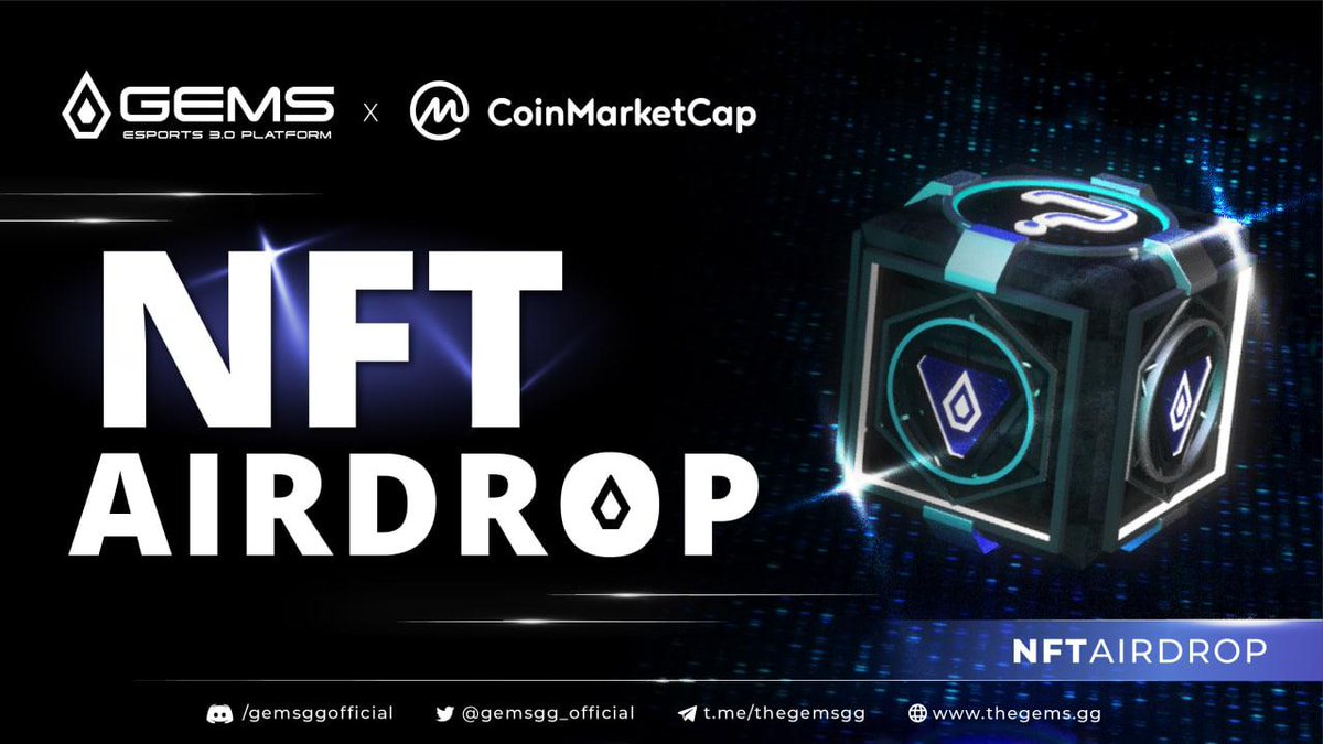 😮 Coming soon....

<a href="/CoinMarketCap/">CoinMarketCap</a> X #GEMS NFT Airdrop

🎁 CMC giveaway campaign period: Mar 15 - 21
🖼 1200 NFTs to giveaway!
4 types of NFTs:
   1. Free NFT rental Pass
   2. Launcher Sneak Peek Pass
   3. IDO whitelist pass 
   4. 01 GEMS NFT

#StayTuned