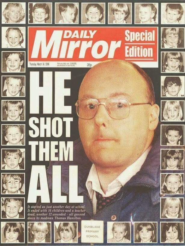 irishangel123's tweet photo. 26 years ago on March 13, 1996, a gunman murdered 16, 5&amp;6 yr olds &amp; their teacher at Dunblane Primary School in Scotland. 💔❤💔❤

Gun laws changed immediately- there's been no school shootings since. https://t.co/PR97v1sJJM