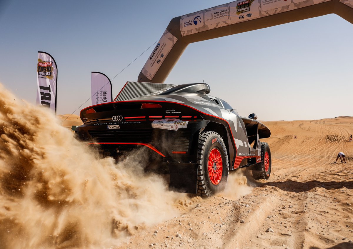 AudiJor's tweet photo. Congratulations to the @AudiSport team for a stellar performance at Abu Dhabi Desert Challenge 2022. Audi's RS Q e-tron won this challenging Dune rally in 29m 49s. First desert win for an electric drivetrain for the Audi RS Q e-tron.
#AudiMiddleEast #ADDC #PerformanceIsAnAttitude https://t.co/aXADpB8Ynh
