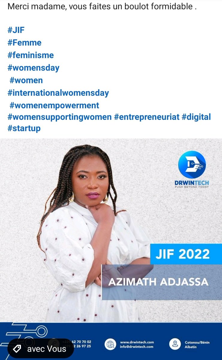 #IWD #Béninnumérique <a href="/ometiers_num/">O'Métiers Du Numérique</a> #womenintech #parcoursinspirant #AzimathAdjassa 
linkedin.com/posts/drwintec…