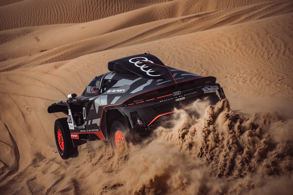AudiJor's tweet photo. Congratulations to the @AudiSport team for a stellar performance at Abu Dhabi Desert Challenge 2022. Audi's RS Q e-tron won this challenging Dune rally in 29m 49s. First desert win for an electric drivetrain for the Audi RS Q e-tron.
#AudiMiddleEast #ADDC #PerformanceIsAnAttitude https://t.co/aXADpB8Ynh