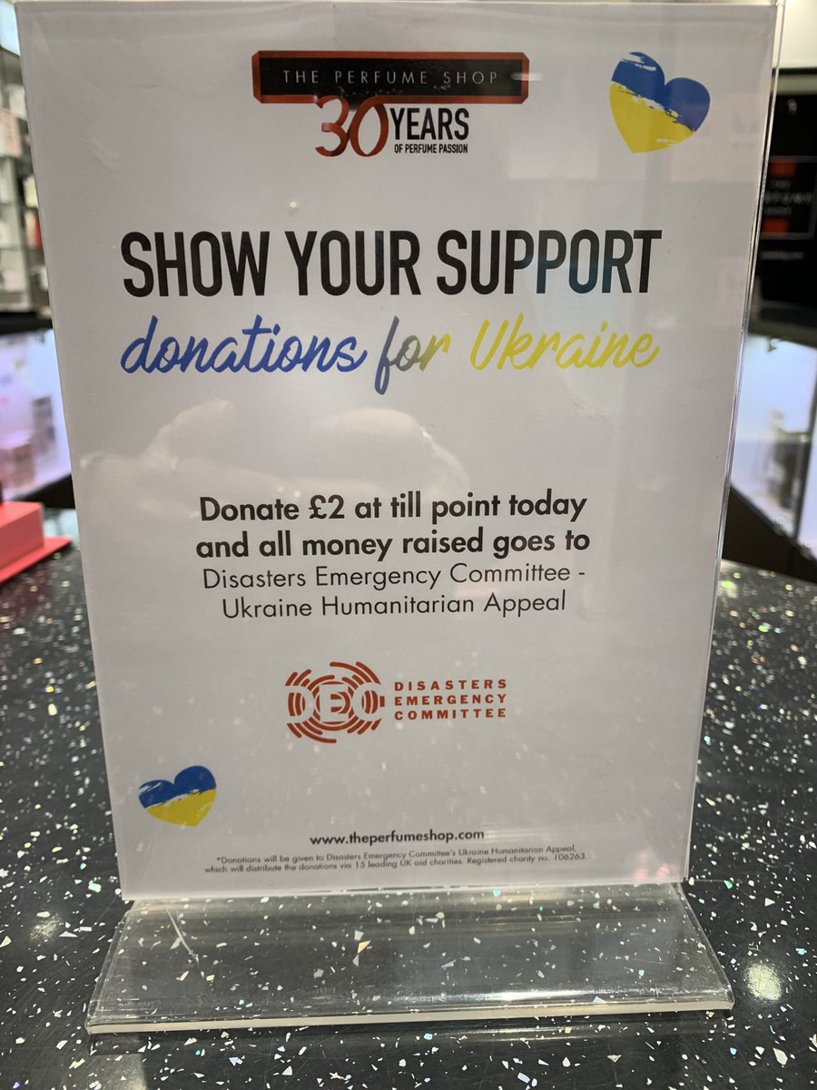 TpsHull2's tweet photo. We are taking donations for Ukraine and our staff are wearing blue and yellow to stand with the Ukraine. All proceeds from our ribbons sales between the 11th and the 14th will be donated to the Ukraine Humanitarian Appeal #theperfumeshop #tpssc #SupportUkraine #theperfumepeople https://t.co/8juXbpXowU