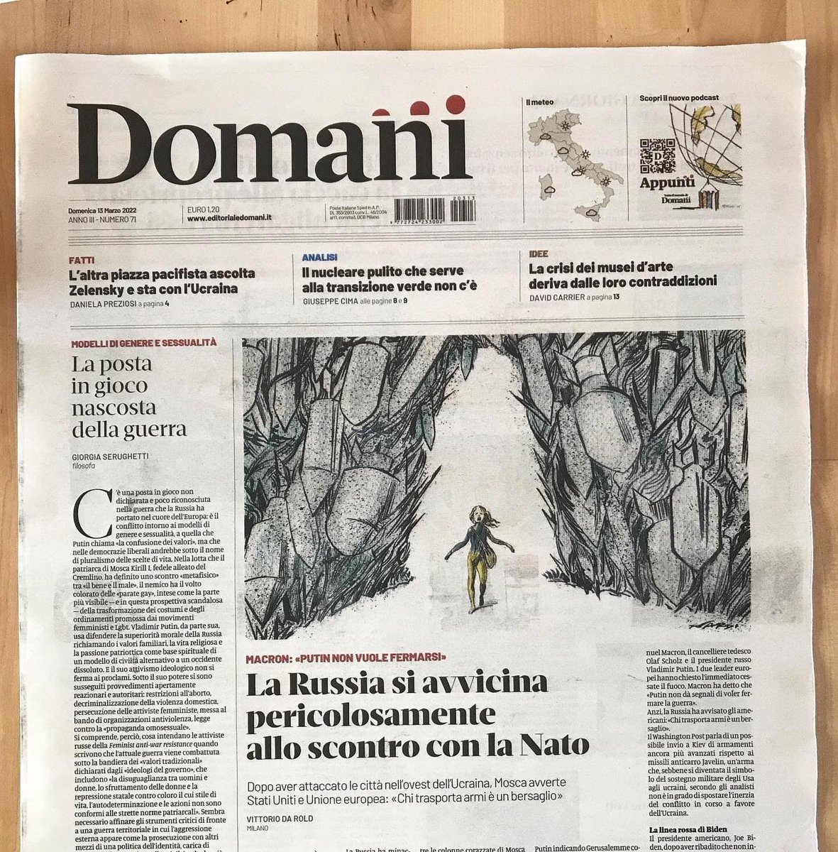 marilena_nardi_'s tweet photo. Su @DomaniGiornale , 13 marzo 2022, in edicola e in digitale. Apertura di Da Rold e Serughetti.
#Ucraina #Putinswar #refugees #stopwarplease
#editorialcartoon #MarilenaNardi https://t.co/mF7W0OGt7r