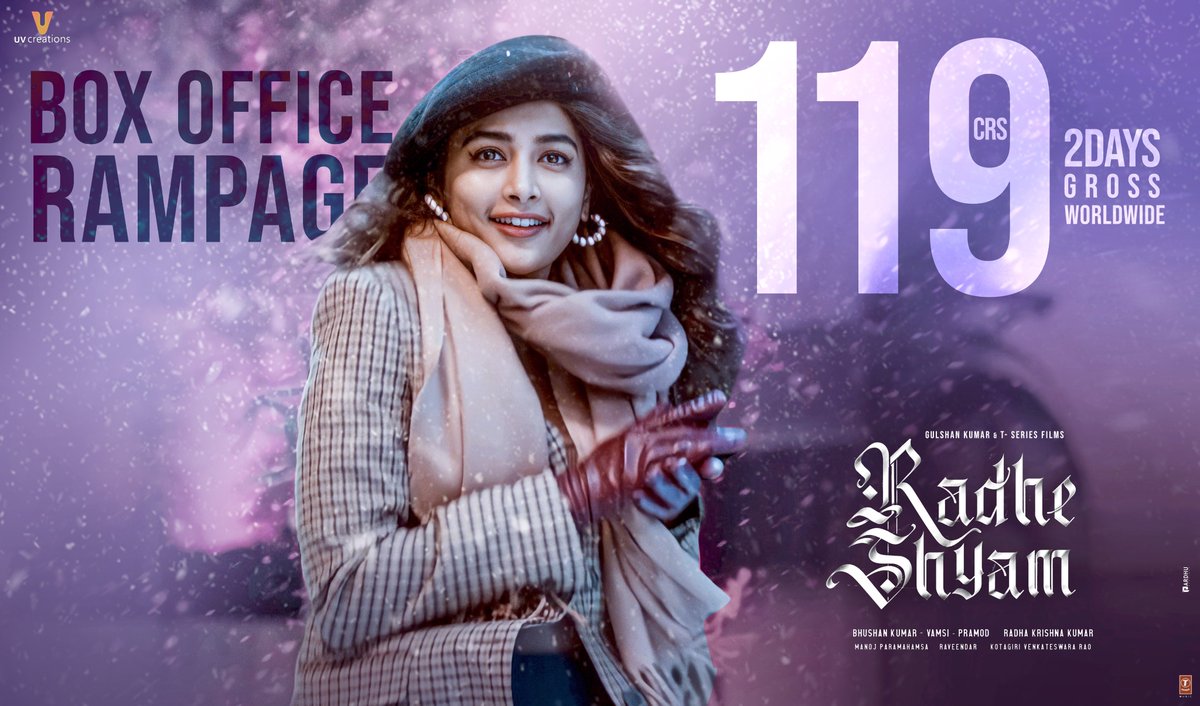 Pardhu_creative's tweet photo. The love for #RadheShyam knows no bounds! Box office rampage with 119 cr gross in 2 days worldwide. #BlockBusterRadheShyam ❤

Book your tickets now on 
@paytmtickets!
https://t.co/sZBtgjy0hY

#Prabhas @hegdepooja  @director_radhaa https://t.co/qIbFMsntae
