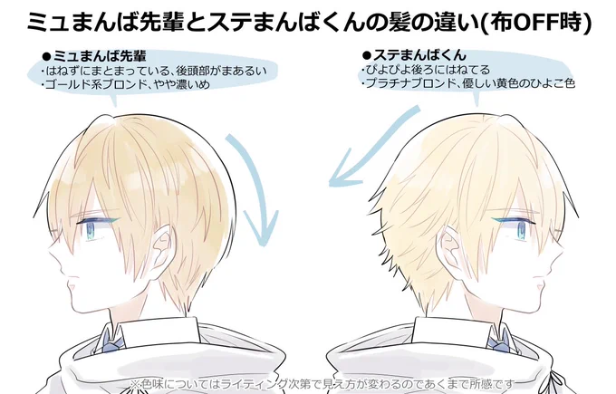 <刀ミュ/江水レポ>
ミュまんば先輩とステまんばくんの髪の違い(布OFF時) 