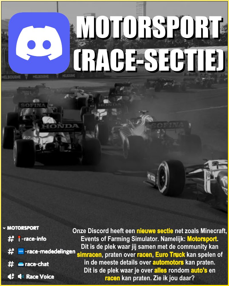 StDeCommunity's tweet photo. Een #sectie in onze #discord speciaal voor #racen en #auto's https://t.co/XWQ4z4mLYT