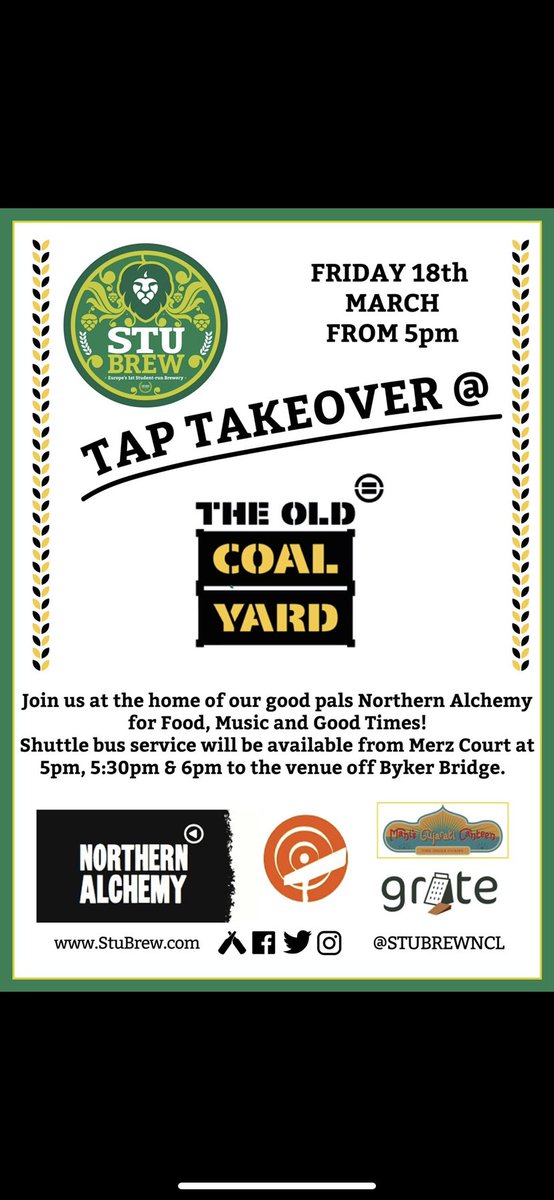 We are delighted to announce our next event at <a href="/TheOldCoalYard/">TheOldCoalYard</a> this Friday! Bring your friends and family along for good music, food and pints🍻 Meet us there or you can use our shuttle bus service from Newcastle University campus! Cant wait to see you there