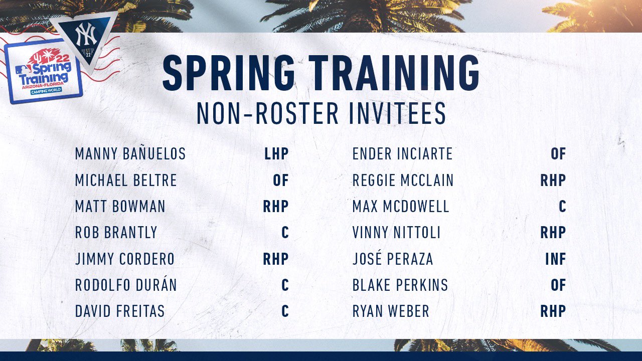 New York Yankees on X: The Yankees have invited 14 non-roster players to  2022 Major League Spring Training.  / X